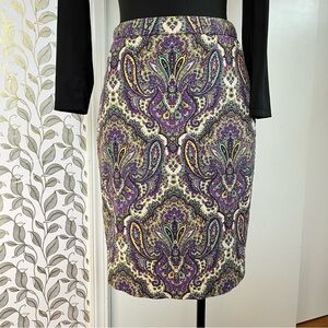 J Crew Purple Paisley Pencil Skirt, Size 00